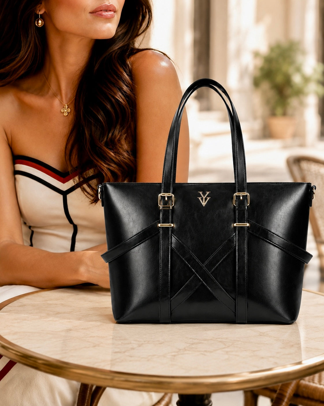 BAHIA Large Genuine Leather Designer Tote Handbag - Maple