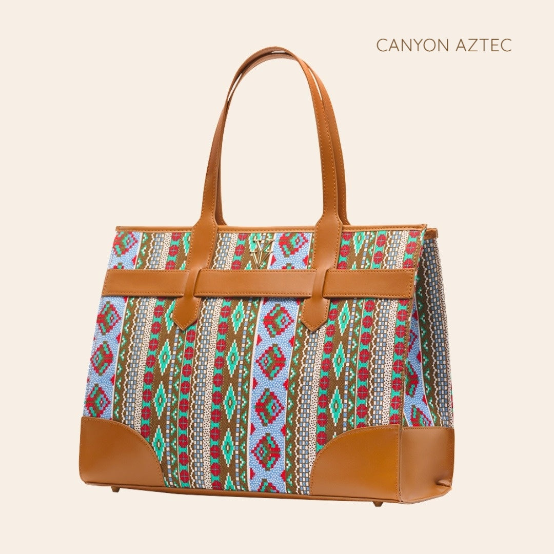 AUDRINA Canvas & Leather Designer Tote Handbag