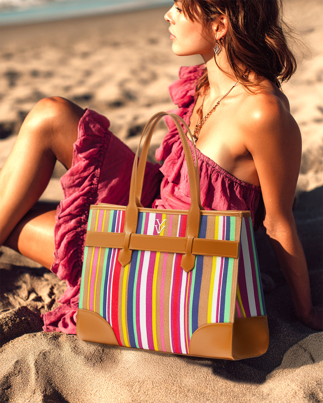 AUDRINA Canvas & Leather Designer Tote Handbag - Canyon Aztec