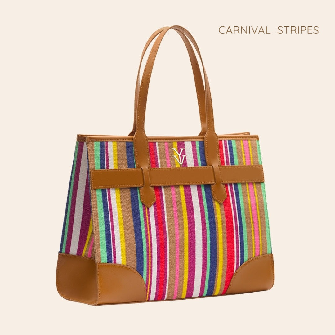 AUDRINA Canvas & Leather Designer Tote Handbag