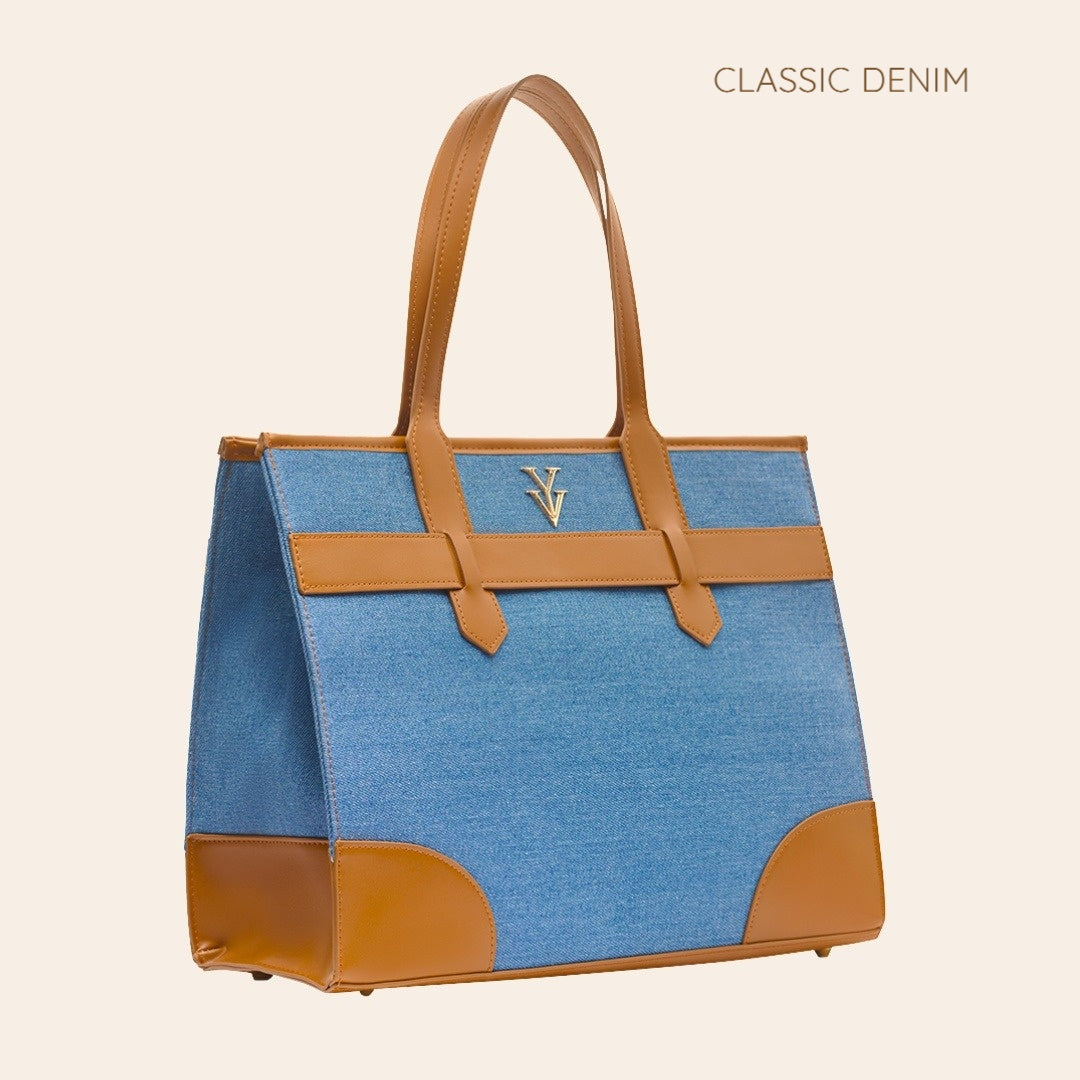 AUDRINA Canvas & Leather Designer Tote Handbag