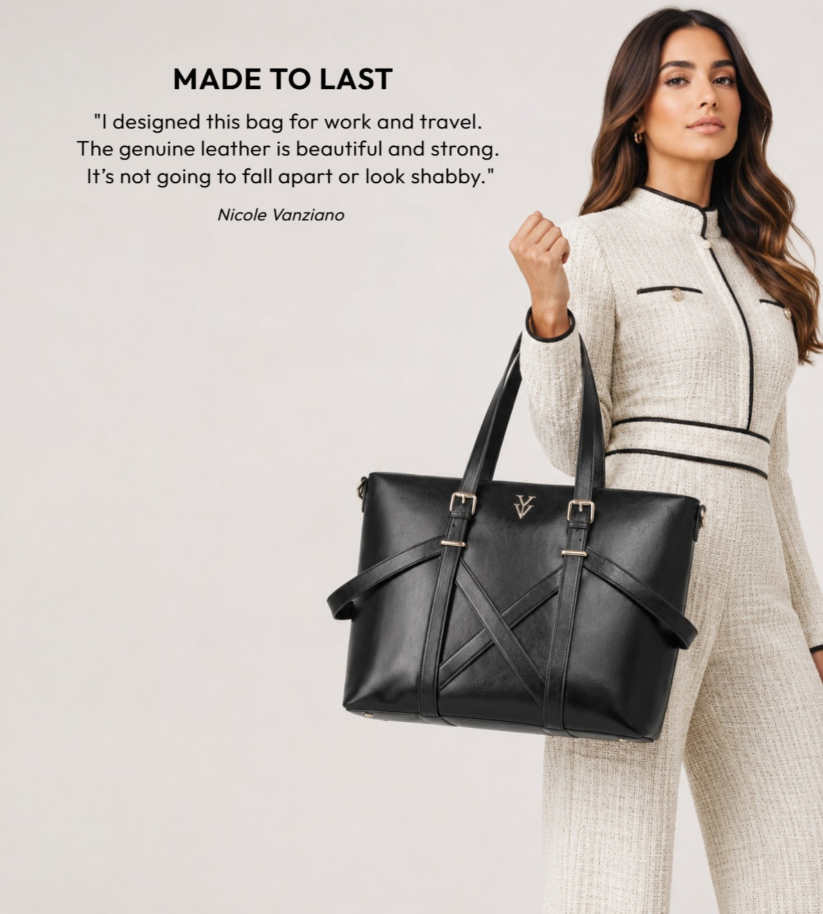 BAHIA Large Genuine Leather Designer Tote Handbag & FREE Sunglasses Bundle