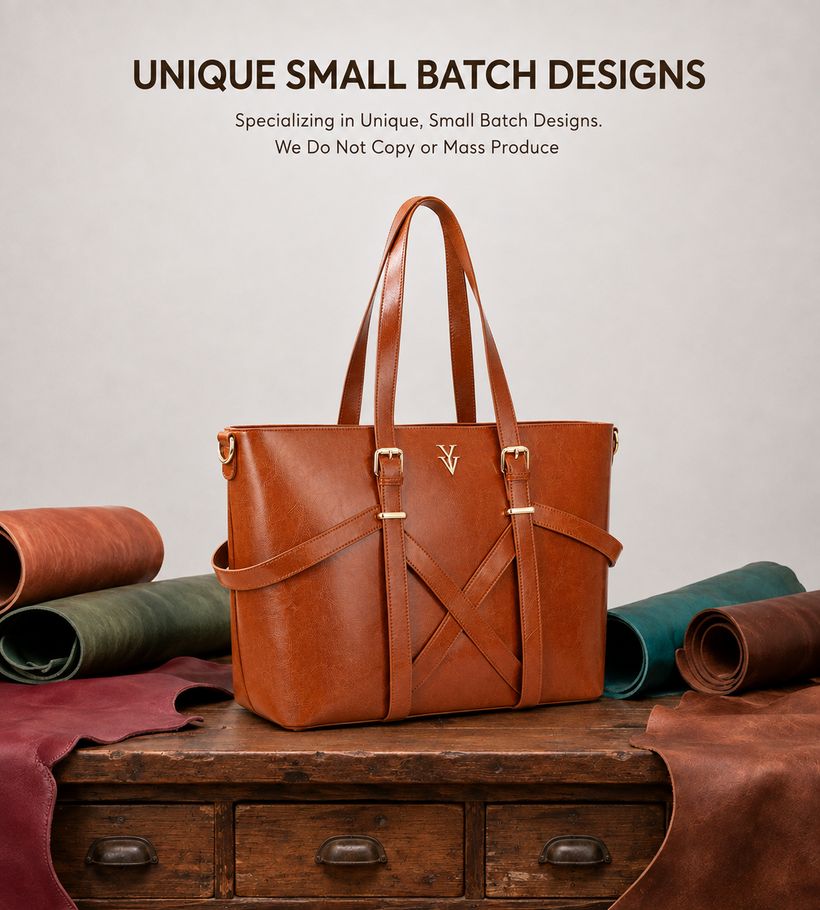 BAHIA Large Genuine Leather Designer Tote Handbag & FREE Sunglasses Bundle