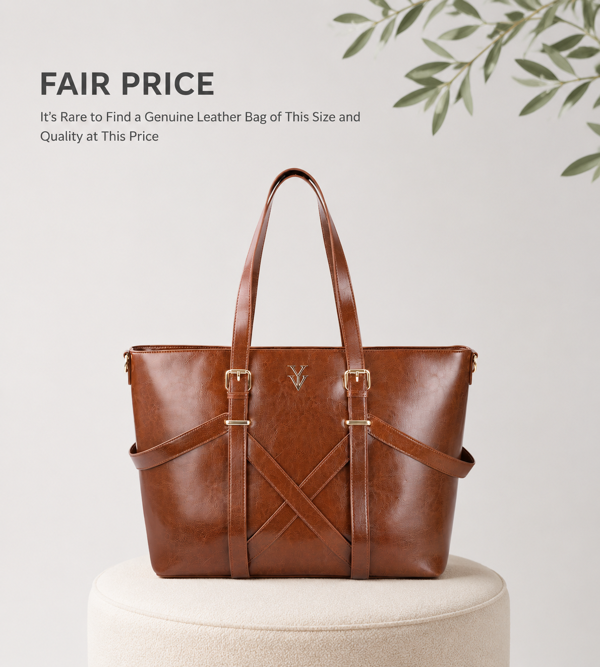 BAHIA Large Genuine Leather Designer Tote Handbag & FREE Sunglasses Bundle