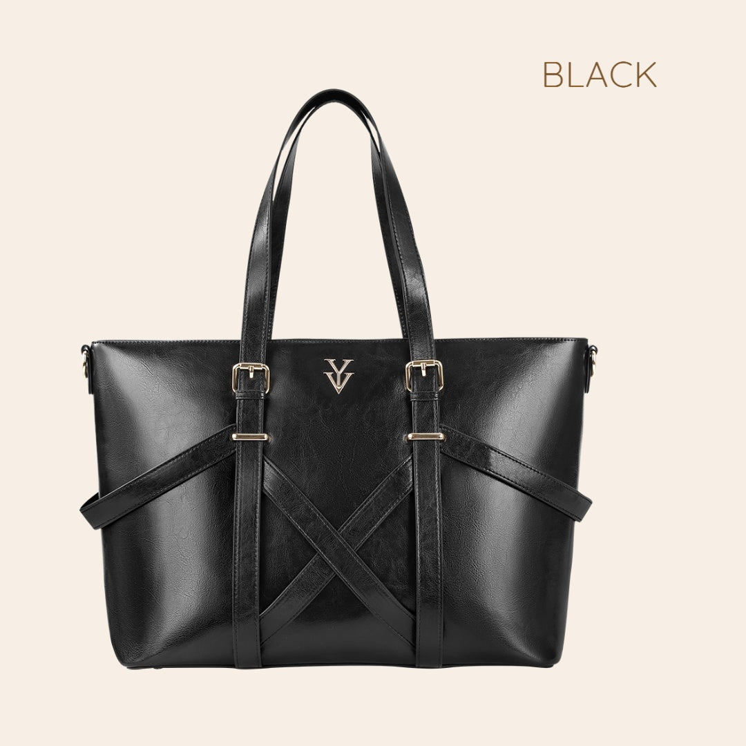 BAHIA Large Genuine Leather Designer Tote Handbag & FREE Sunglasses Bundle