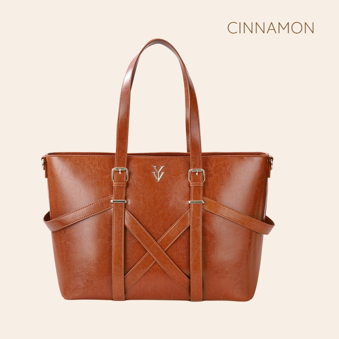 BAHIA Large Genuine Leather Designer Tote Handbag & FREE Sunglasses Bundle