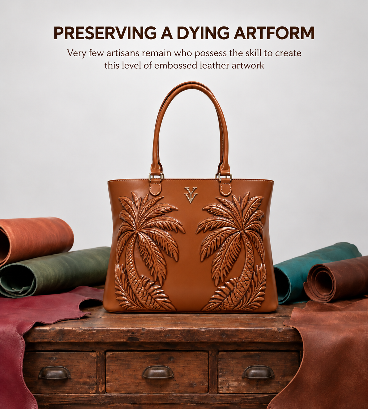 BARBADOS Genuine Leather Embossed Tooled Handbag
