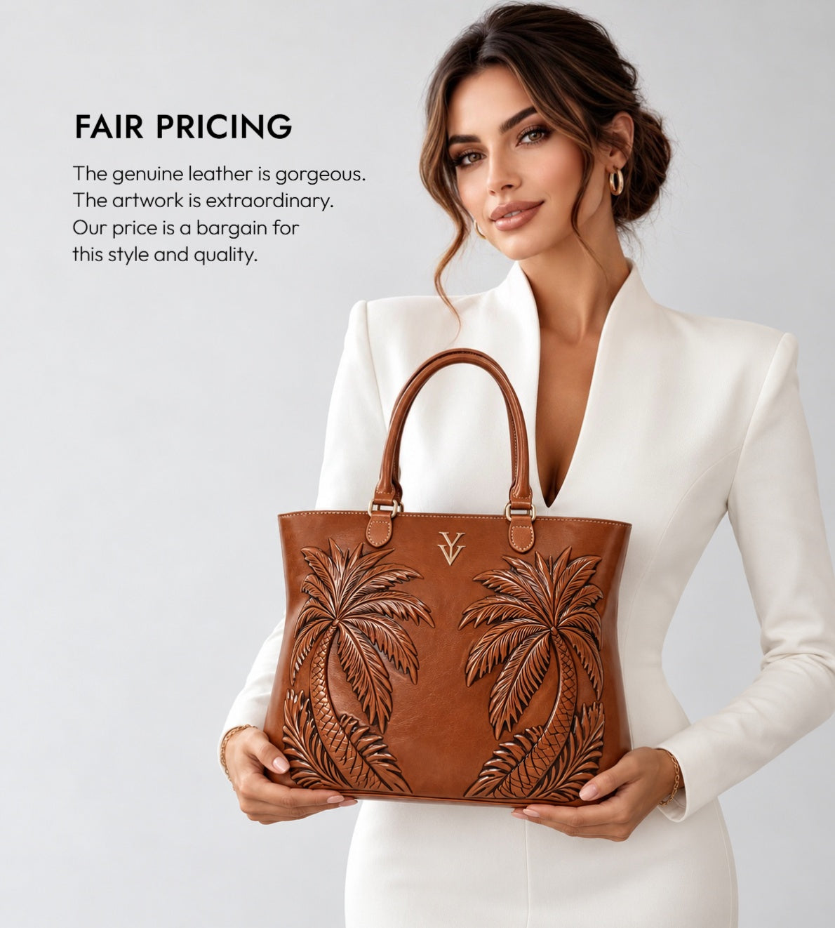BARBADOS Genuine Leather Embossed Tooled Handbag