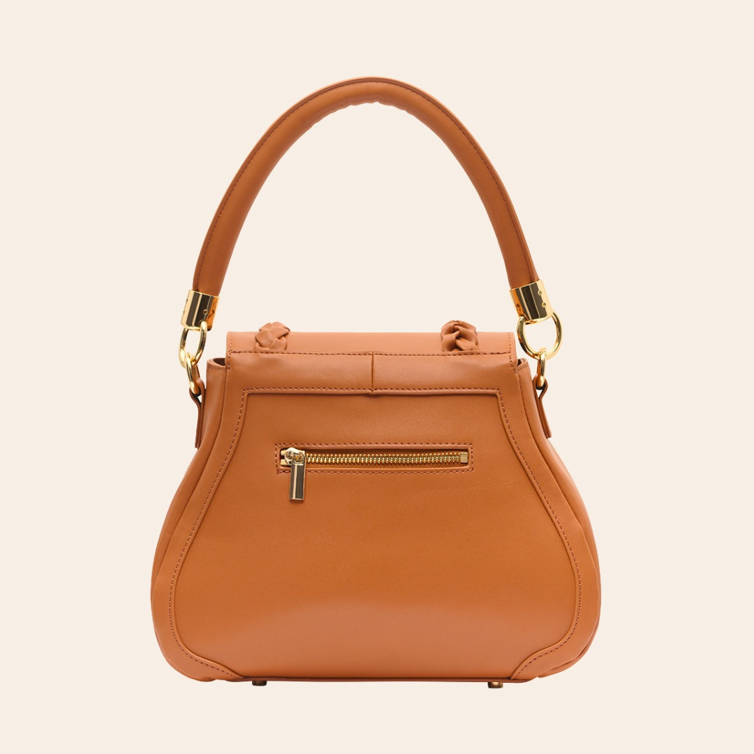 COCO JEAN Genuine Leather Handbag with Braid Detail (Color Sienna)