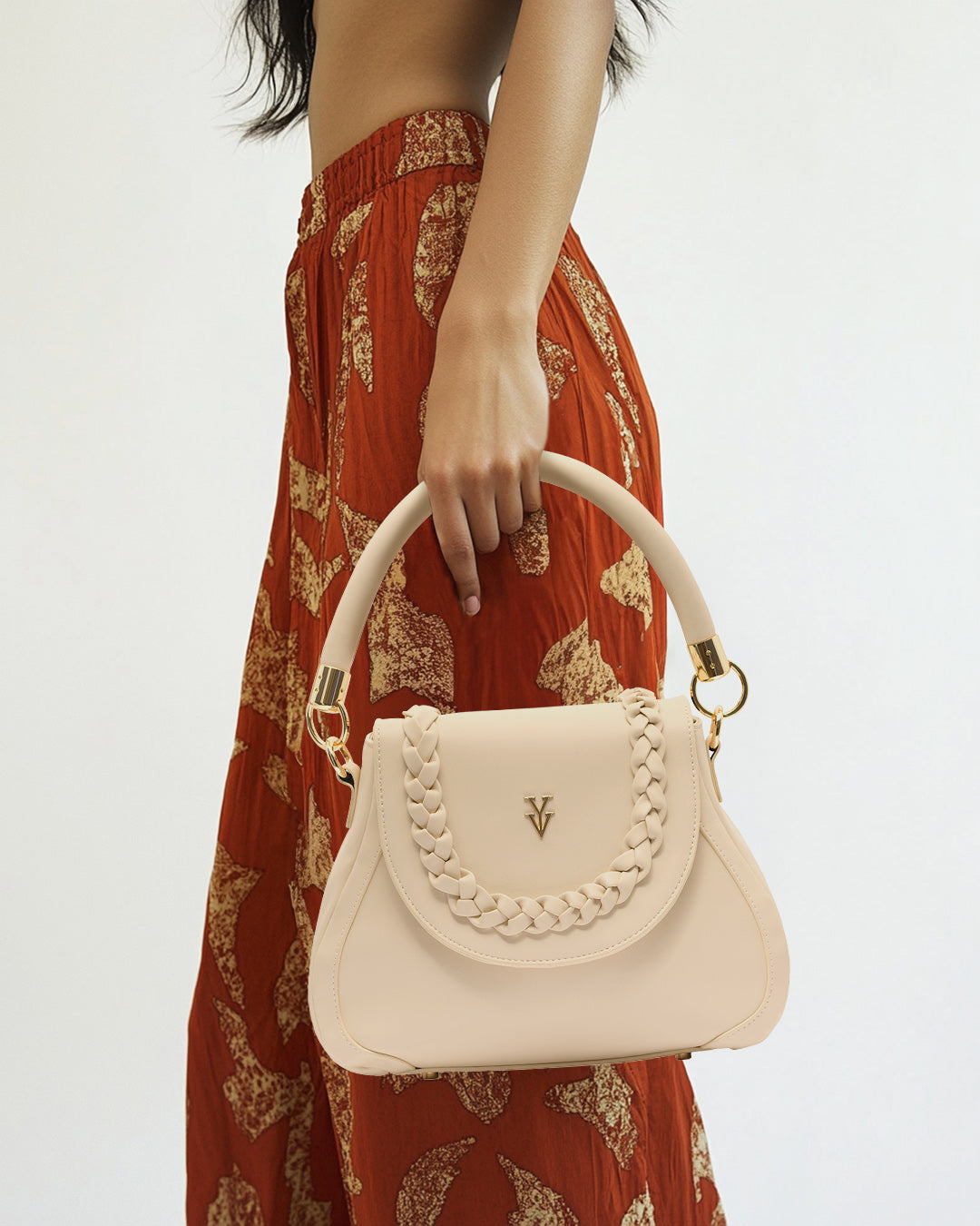 COCO JEAN Genuine Leather Designer Handbag with Braid Detail