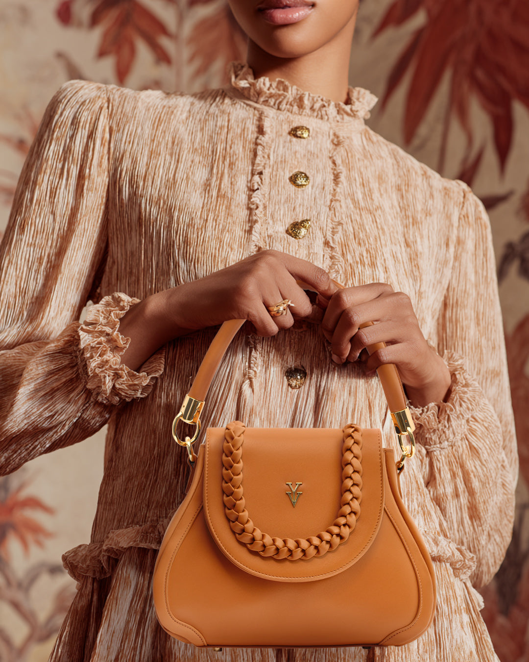 COCO JEAN Genuine Leather Designer Handbag with Braid Detail