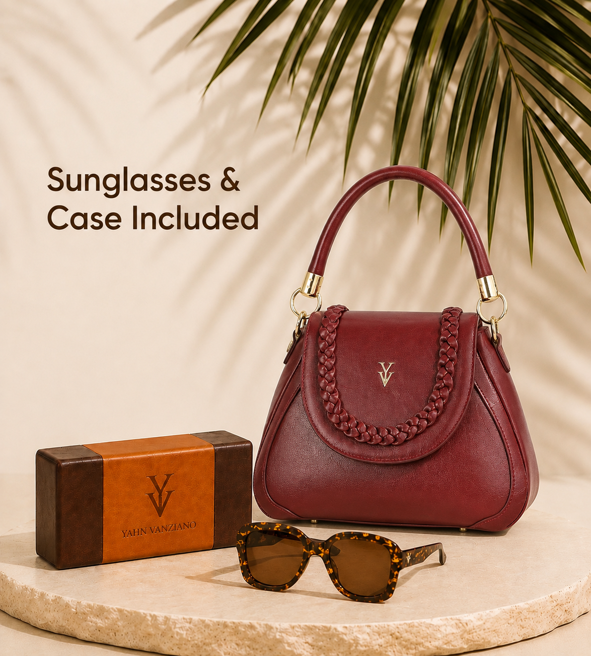 COCO JEAN Genuine Leather Designer Handbag & FREE Sunglasses Bundle