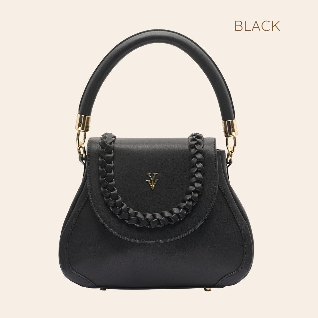 COCO JEAN Genuine Leather Designer Handbag with Braid Detail