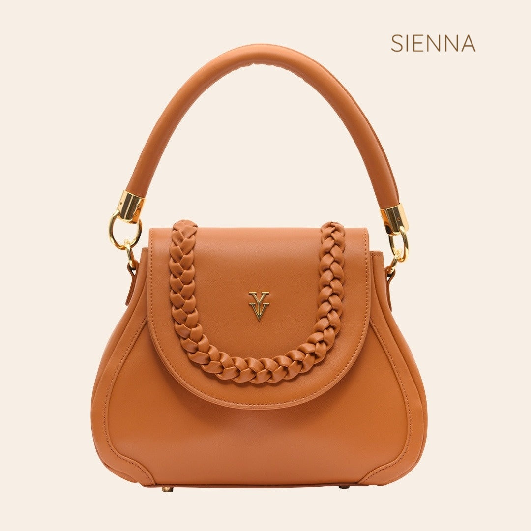 COCO JEAN Genuine Leather Designer Handbag with Braid Detail