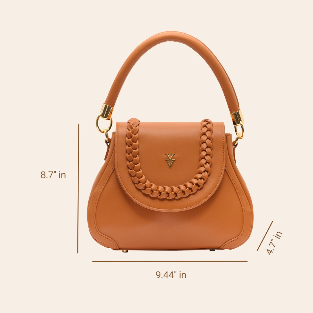 COCO JEAN Genuine Leather Handbag with Braid Detail (Color Sienna)