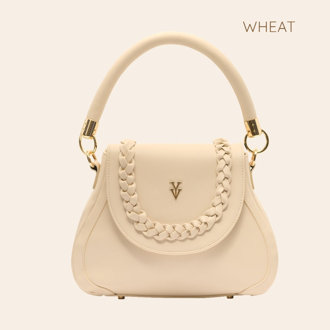 COCO JEAN Genuine Leather Designer Handbag with Braid Detail