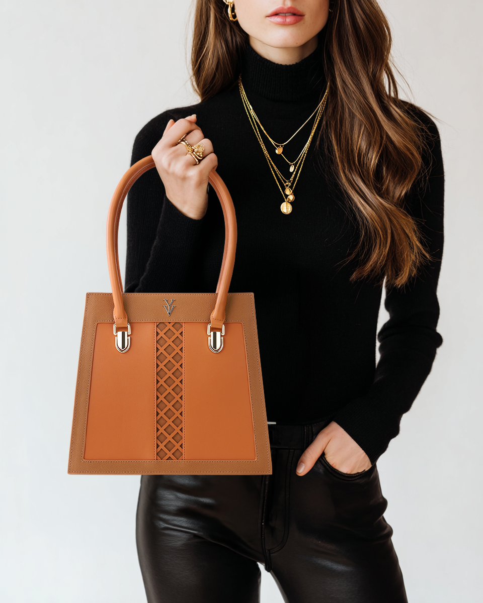 CLEMENTINE Small to Medium Genuine Leather Designer Tote Handbag