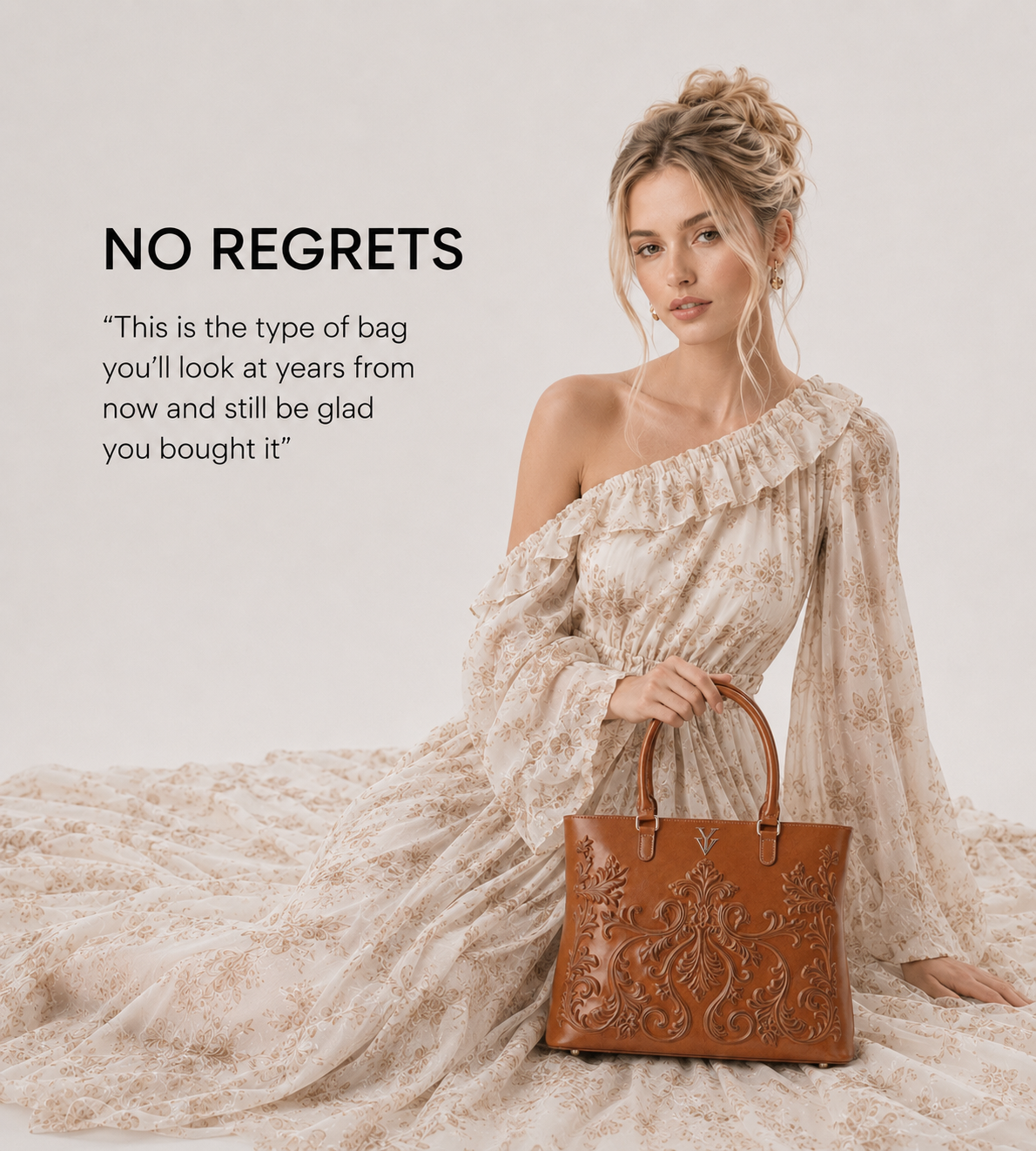INDIRA Genuine Leather Designer Embossed Hand Tooled Handbag & FREE Sunglasses Bundle