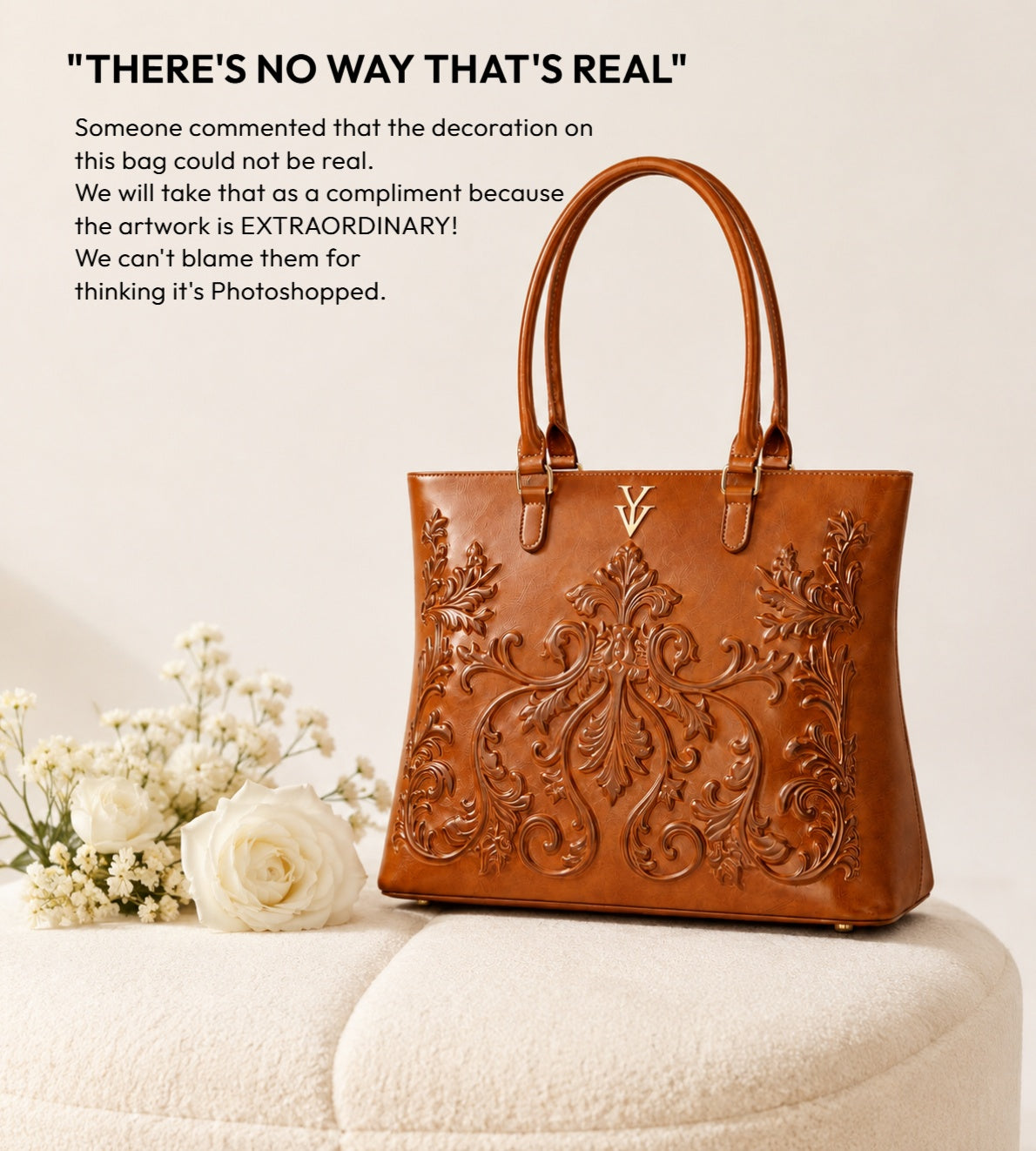 INDIRA Genuine Leather Designer Embossed Hand Tooled Handbag & FREE Sunglasses Bundle