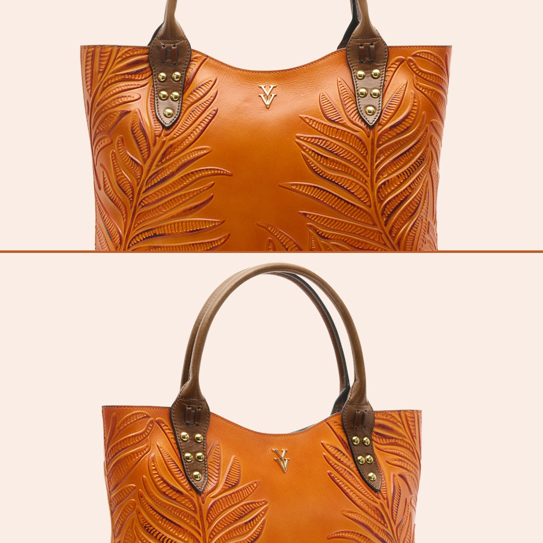 NEGRIL Genuine Italian Leather Tote with Hand Tooled Embossed