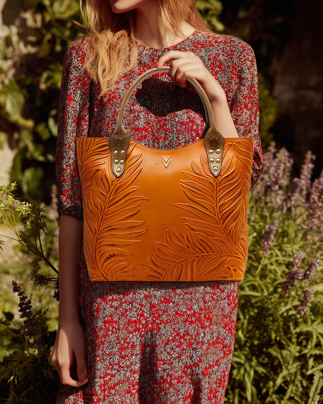 NEGRIL Genuine Italian Leather Tote with Hand Tooled Embossed Decoration