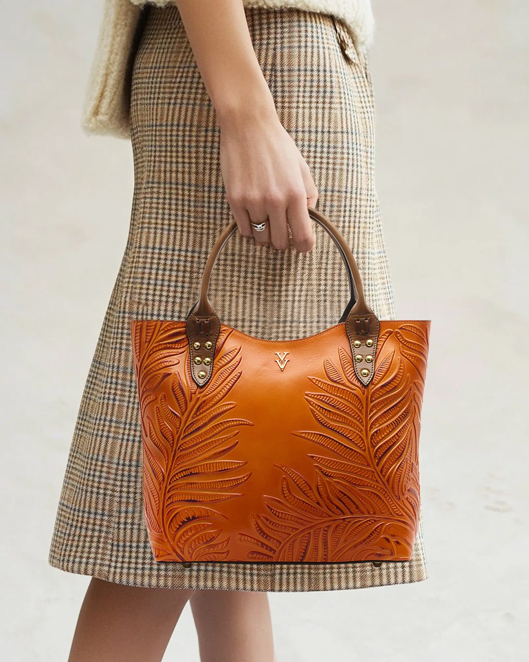 NEGRIL Genuine Italian Leather Tote with Hand Tooled Embossed Decoration