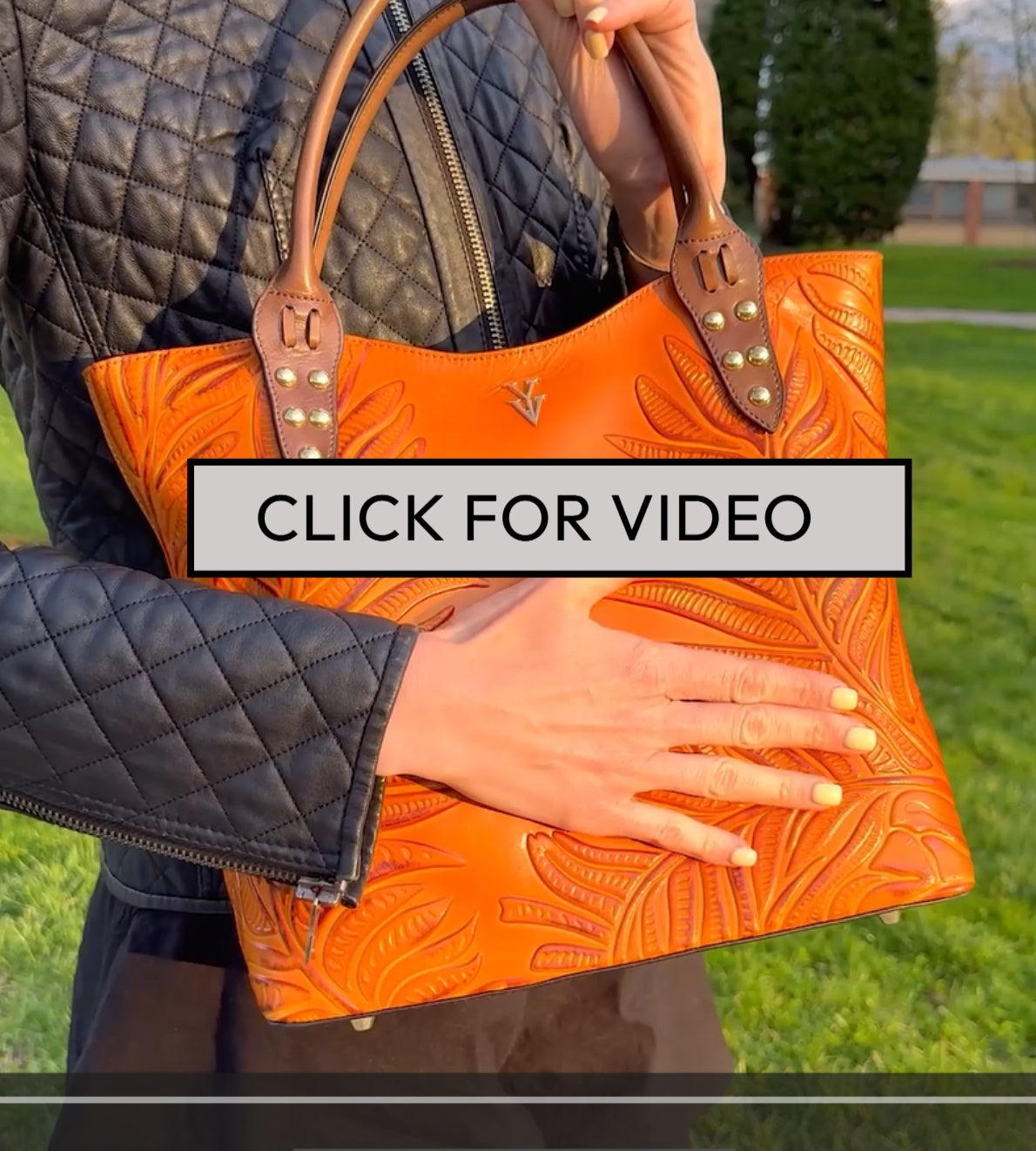 NEGRIL Genuine Leather Tote with Hand Tooled Embossed Decoration