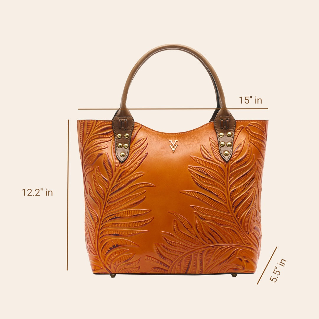 NEGRIL Genuine Italian Leather Tote with Hand Tooled Embossed Decoration