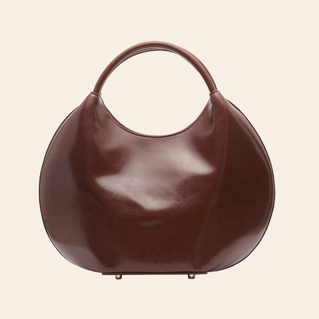 OLINA Round Shape Genuine Leather Handbag (Color Pecan)