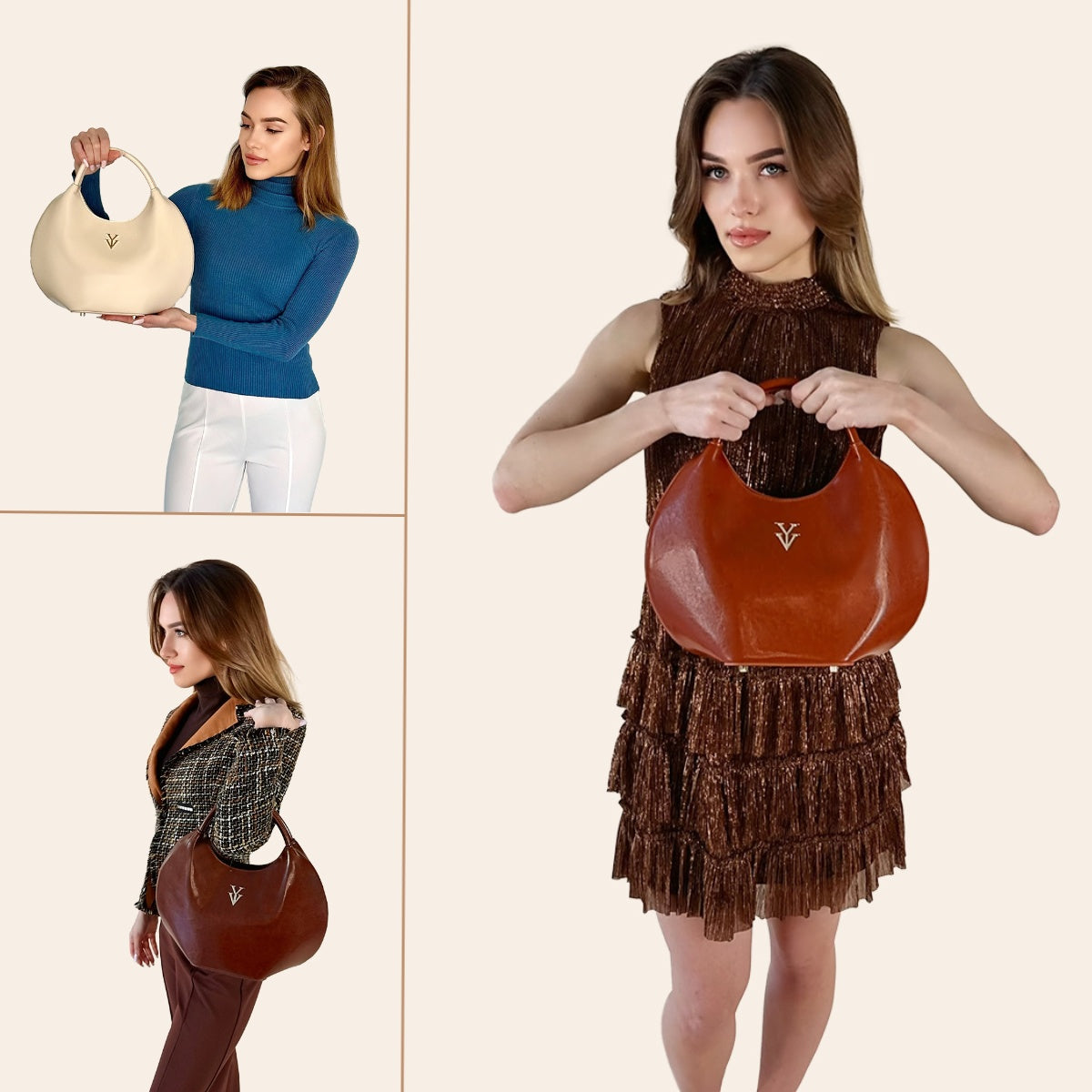 OLINA Round Shape Genuine Leather Desigener Handbag