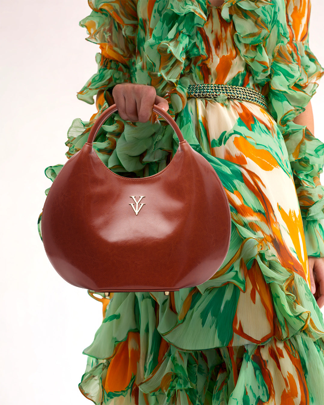 OLINA Round Shape Genuine Leather Desigener Handbag