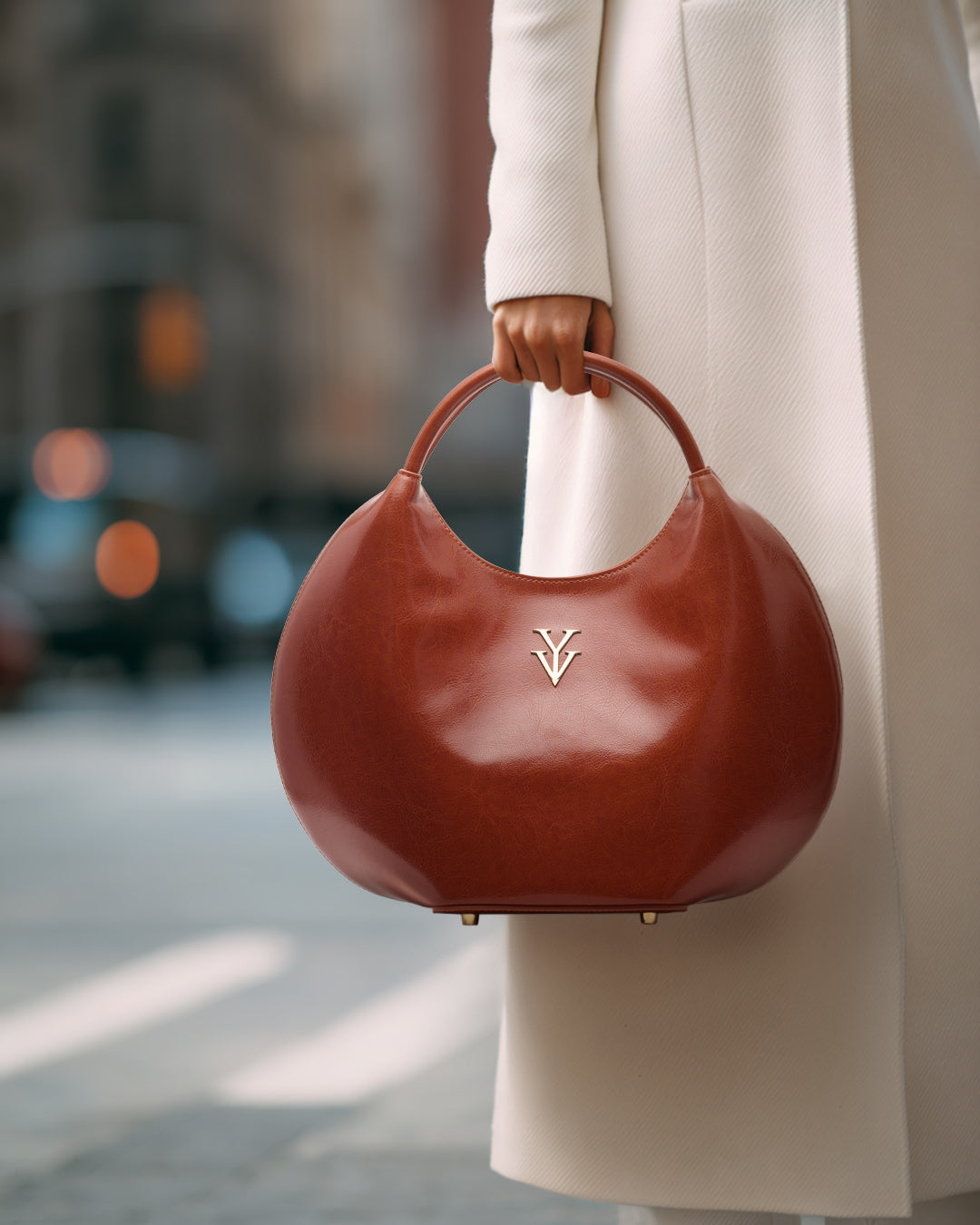 OLINA Round Shape Genuine Leather Desigener Handbag