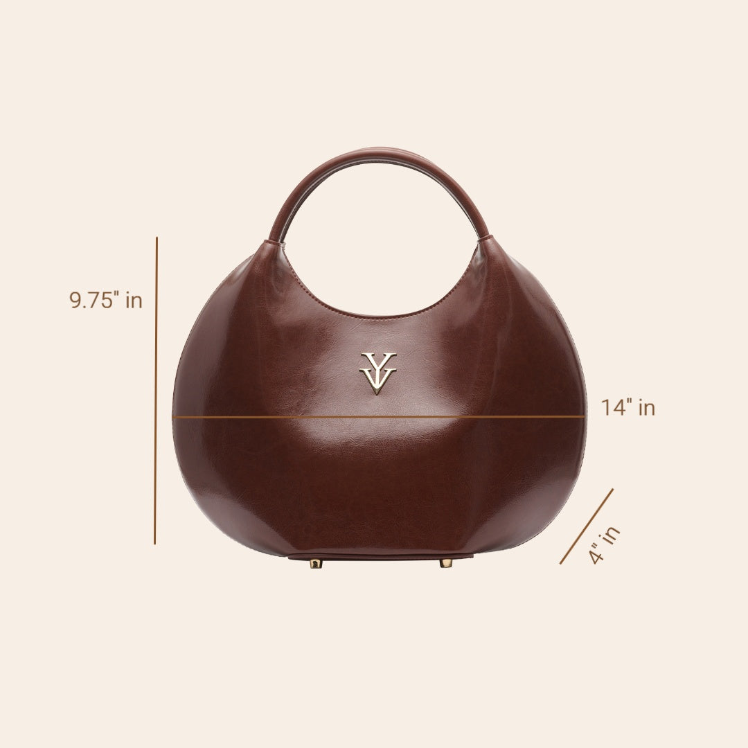 OLINA Round Shape Genuine Leather Handbag (Color Pecan)