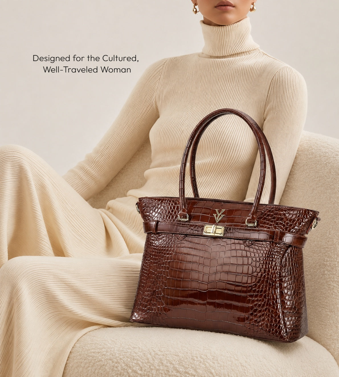 RIMA Genuine Crocodile Leather Designer Tote Handbag & FREE Sunglasses Bundle