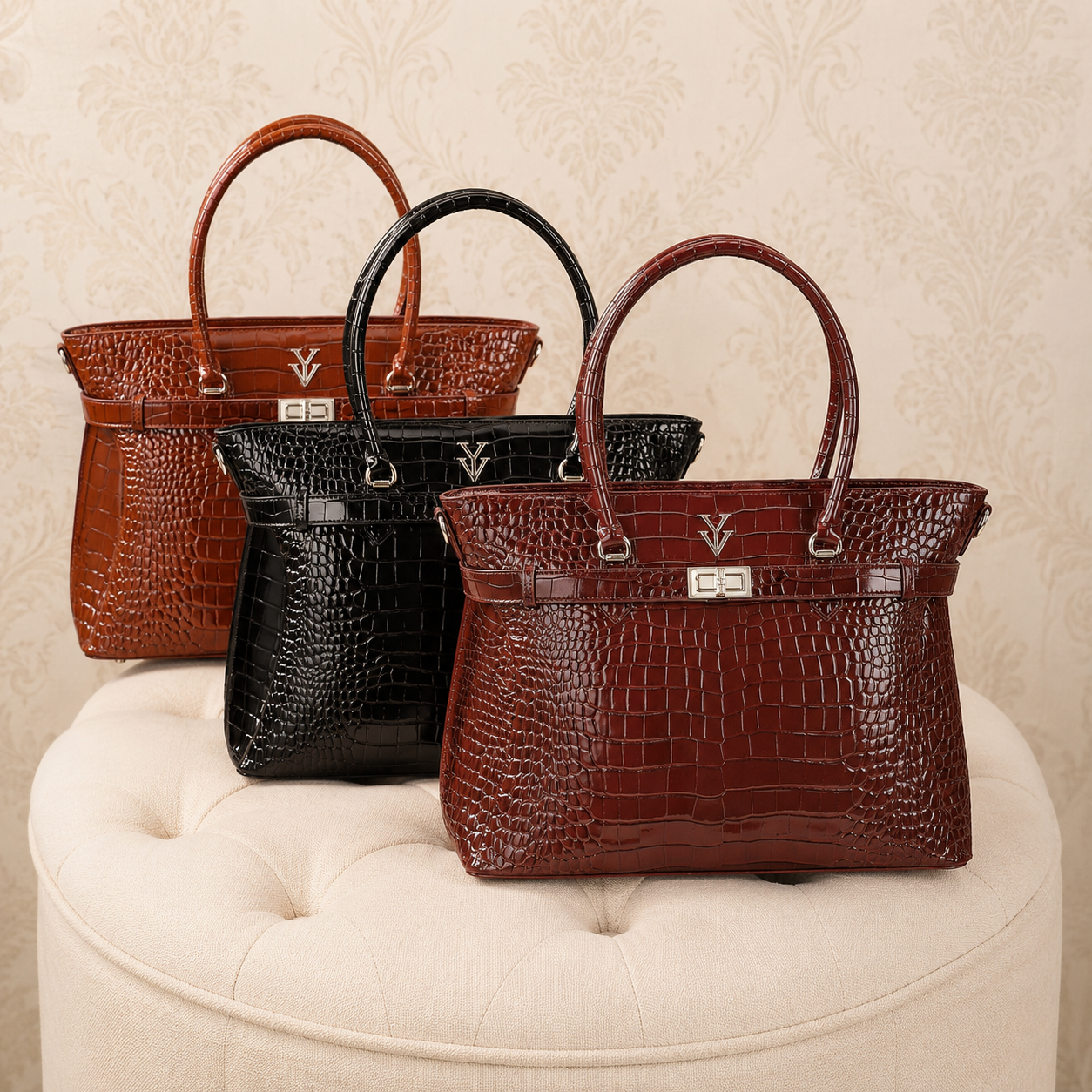 RIMA Genuine Crocodile Leather Designer Tote Handbag & FREE Sunglasses Bundle