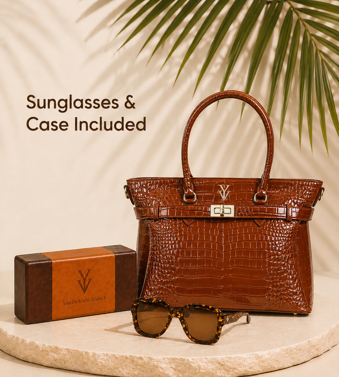 RIMA Genuine Crocodile Leather Designer Tote Handbag & FREE Sunglasses Bundle