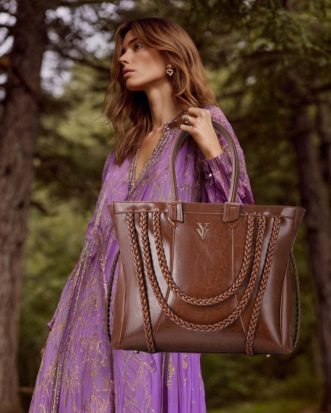ROMINKA Large Genuine Leather Designer Tote Handbag with Braid Decoration