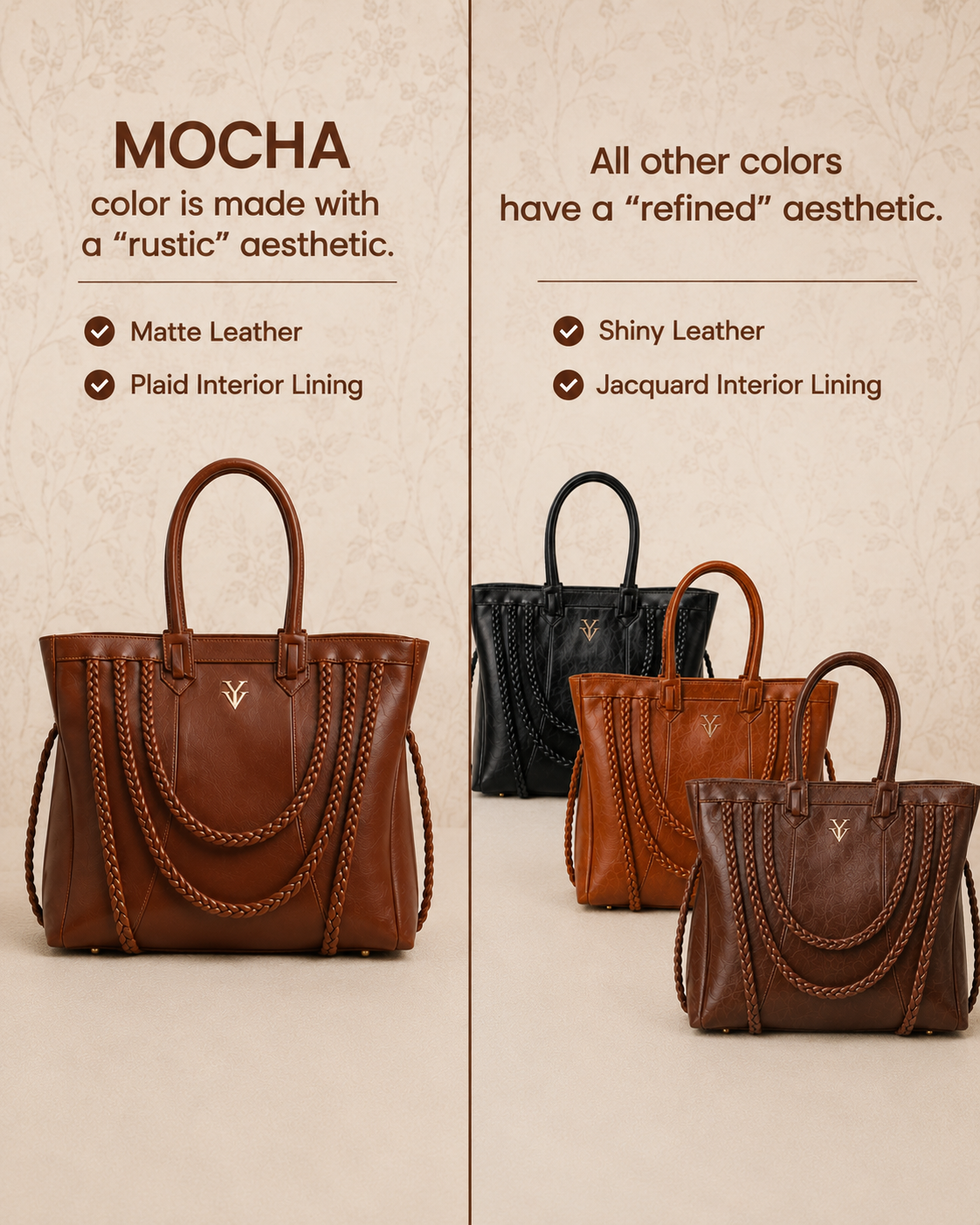 ROMINKA Large Genuine Leather Designer Tote Handbag with Braid Decoration - Maple