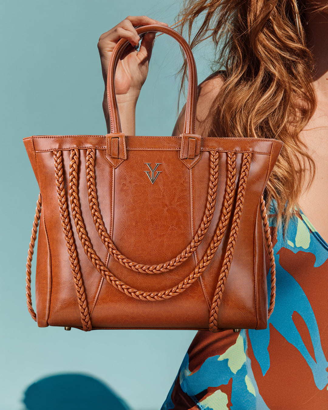 ROMINKA Large Genuine Leather Designer Tote Handbag with Braid Decoration