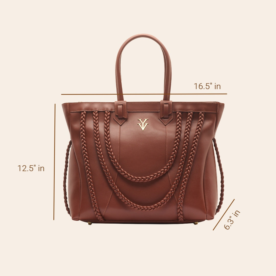 ROMINKA Large Genuine Leather Designer Tote Handbag with Braid Decoration
