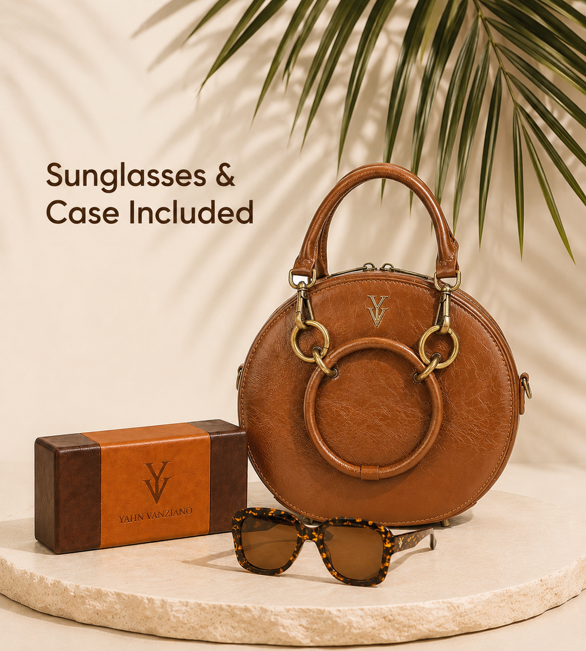 $99 ROZANA Genuine Leather Round Designer Handbag & FREE Sunglasses Bundle